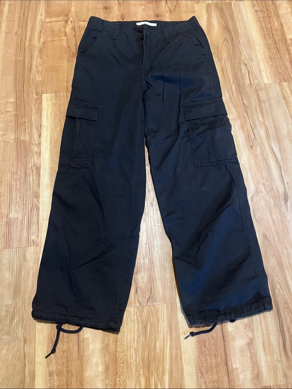 Women’s  Black Cargo Pants with Drawstring Hem